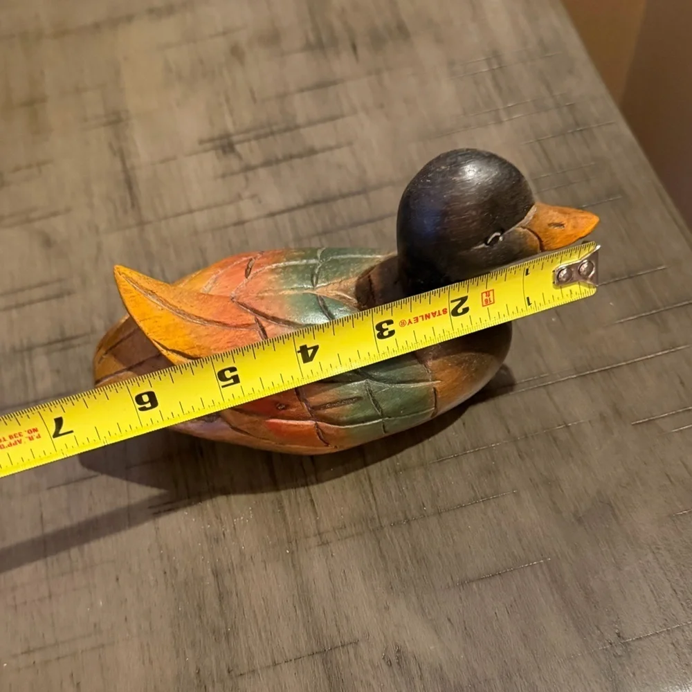 Vintage Hand Carved Colorful Wooden Duck Figurine
